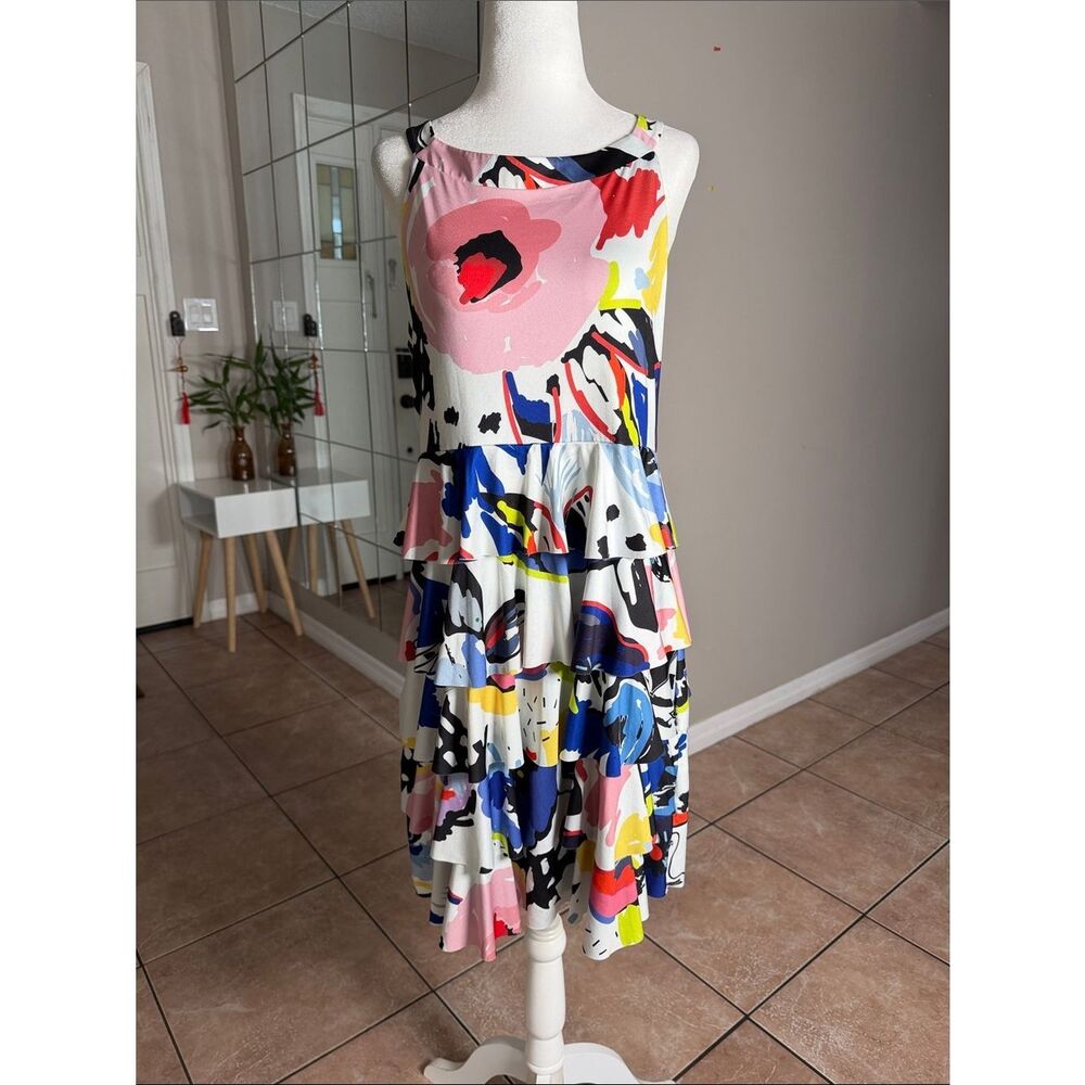 Abstract Floral Tiered Midi Dress in Multi-Color